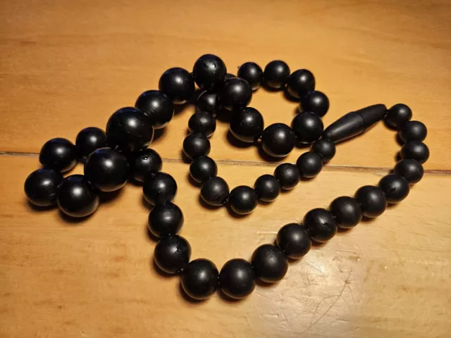 Victorian Mourning Bog Oak Yew Bead Necklace