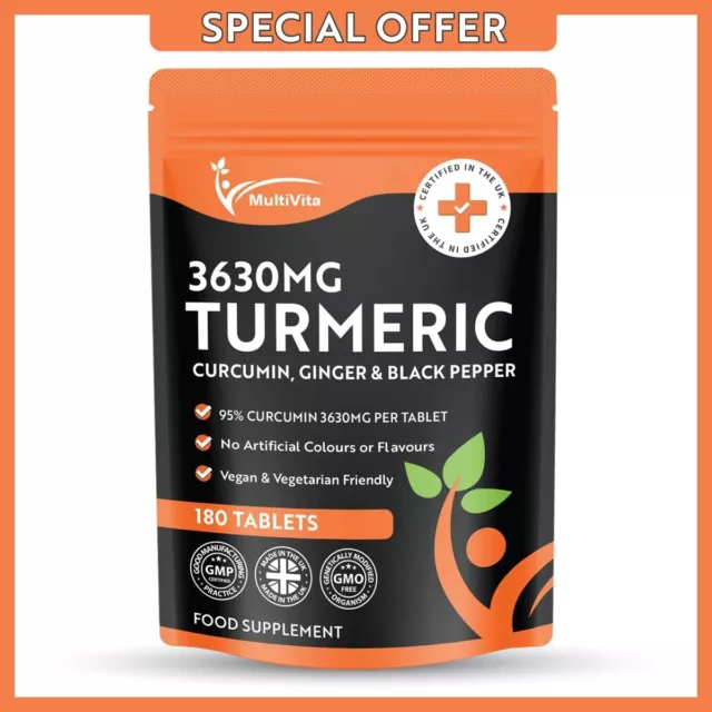 TURMERIC CURCUMIN 180 x 3,630mg Tablets with Ginger & Black Pepper 95% Curcumin