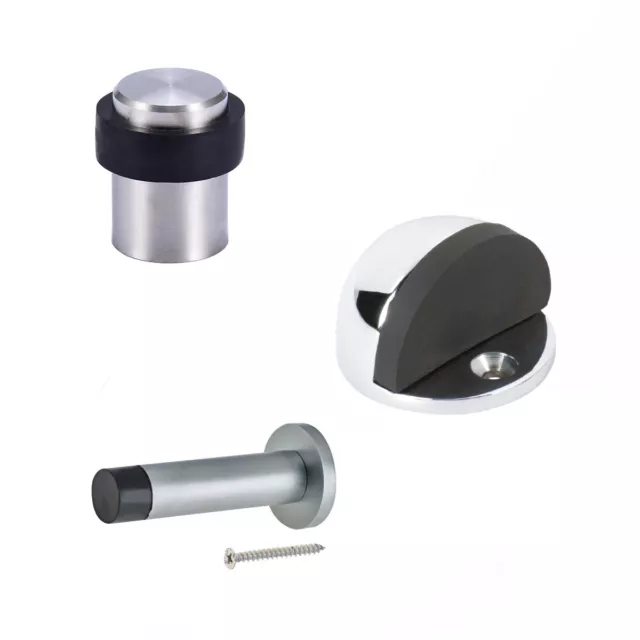 Door Stop Heavy Duty Projection Floor Skirting Rubber Stopper Chrome Satin Stops