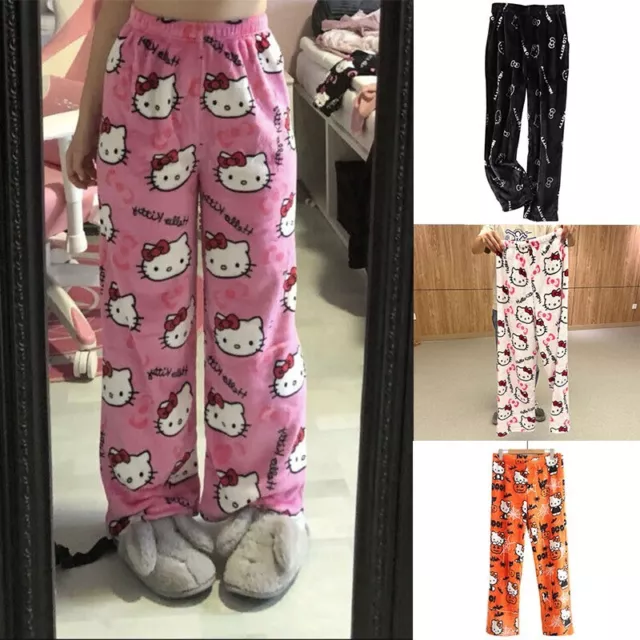 Y2k Girl Fashion Hello Kitty Pajama Pant Women Harajuku Flannel Autumn Warm Pant