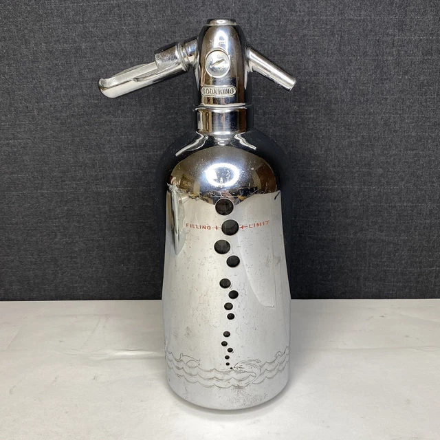 VINTAGE SODA KING Seltzer Bottle Syphon Art Deco Bubbles Fish Waves 69