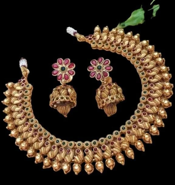 Indien Bollywood Collier Ras Du Cou Combo Plaqué Or Mariage