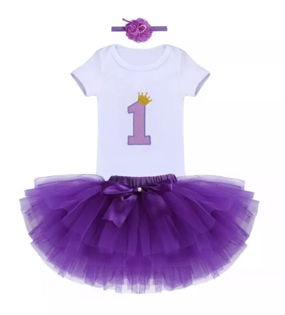 Purple Girl 1st Birthday Party Outfit Dress Tutu 1 Cake Smash Photoshoot Romper