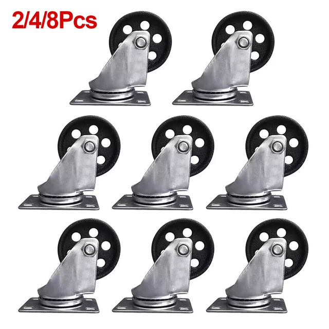 2/4/8 Pack Iron Casters 3” Heavy Duty Steel Plate Cast Industrial Wheels No Mark