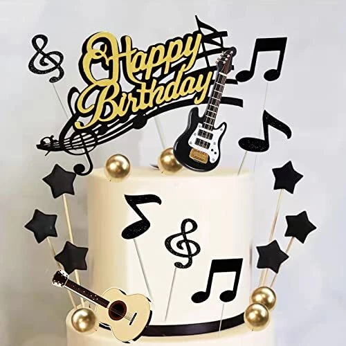 24 PCS Guitar Birthday Cake Toppers Guitar Model Music Notes Balls Cake Decor