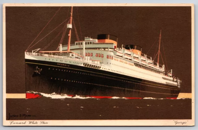 Ship~Cunard White Star Line Steamer~Georgic~Art Deco~Artist James S Mann~1937