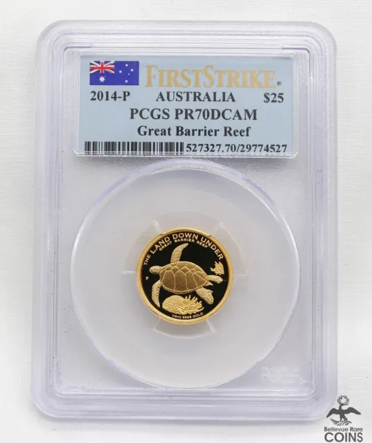 2014-P AUSTRALIA $25 GREAT BARRIR REEF 1/4oz GOLD .9999 COIN PCGS PR70 DCAM