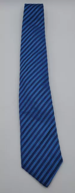 HOLLAND & SHERRY BESPOKE EUC Light & Dark Blue Striped Silk-Cottton NeckTie Tie