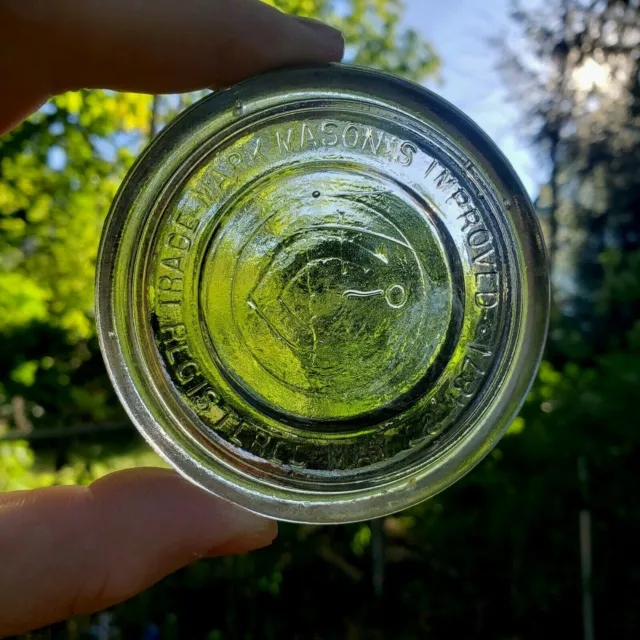 Antique Light SCA Color / Clear CFJ Fruit Jar Glass Insert Lid Embossed Vintage