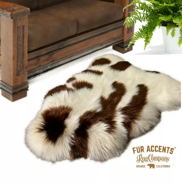 Faux Fur Icelandic Sheepskin, Spotted, Area Rug, Single Pelt, Suede Lining USA