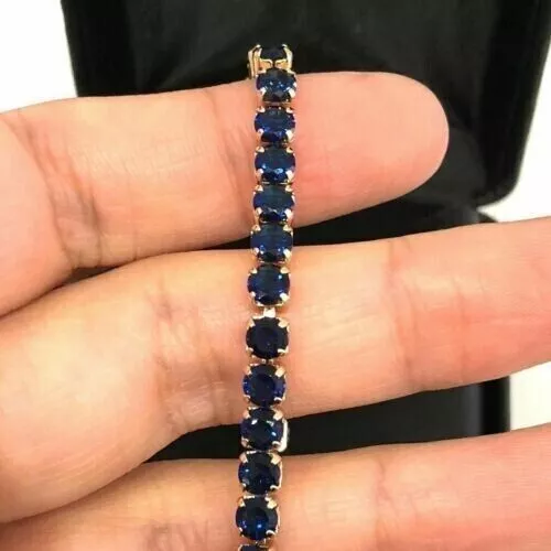 15Ct Round Lab Created Sapphire Tennis Bracelet 14k Yellow Gold Plated Silver