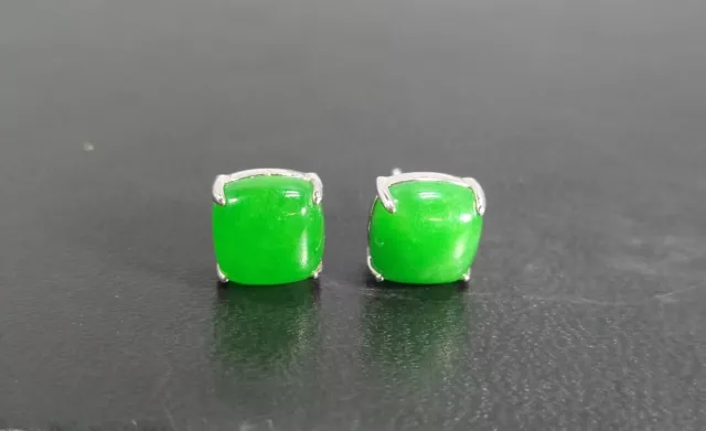 Canadian Genuine Natural Nephrite Jade & Sterling Silver Square Stud Earrings