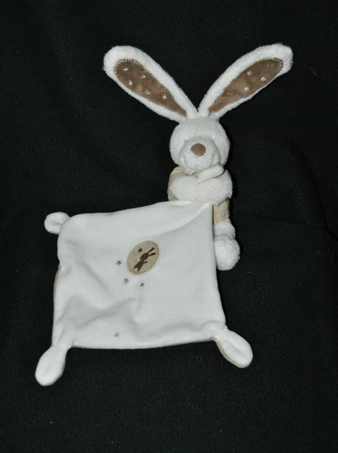 Peluche doudou ours blanc POMMETTE beige taupe mouchoir étoile 17/29 cm TTBE