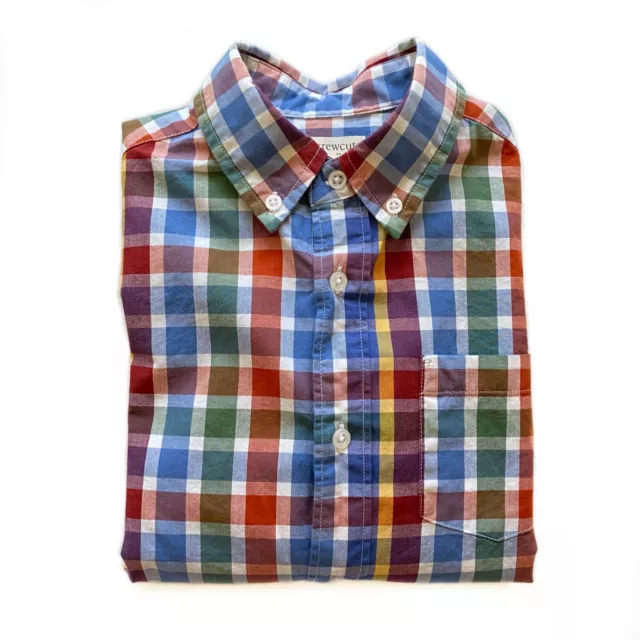 Boys 8 Crewcuts Plaid Dress Shirt Button Up Red Blue Green Check