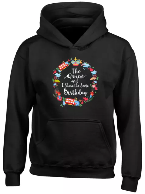 Queen & I Share The Same Birthday Platinum Jubilee Kid Hooded Top Hoodie Gift