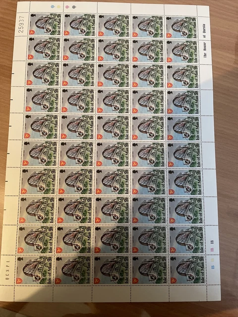 STAMPS - ISLE OF MAN - FULL  SHEET OF 50 UM - 9p LAXEY WHEEL - QUESTA SHEET