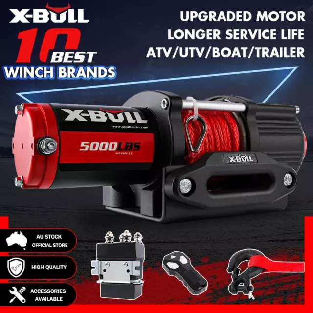 X-BULL 12V Electric Winch 5000LBS Synthetic Rope Wireless Remote UTV Boat 4WD