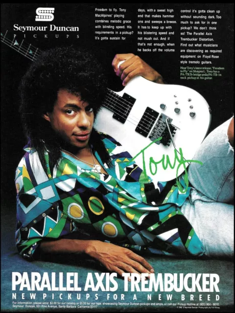 Tony MacAlpine 1992 Seymour Duncan Parallet Axis Trembucker guitar pickups ad