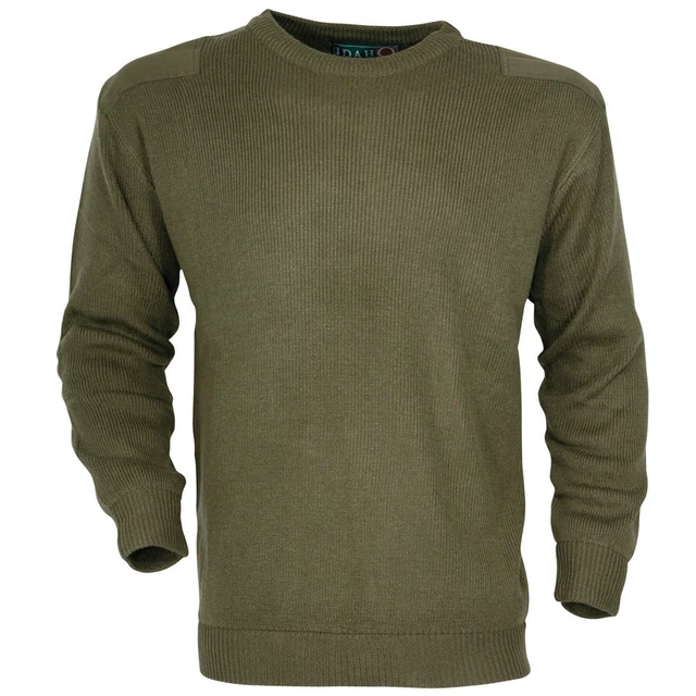 Pull Vintage Vert Homme - Manches Longues Brodé Pêche - Taille L - Coton Et Polyester