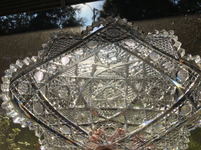 american brilliant abp cut glass oval bowl As is 11.5”