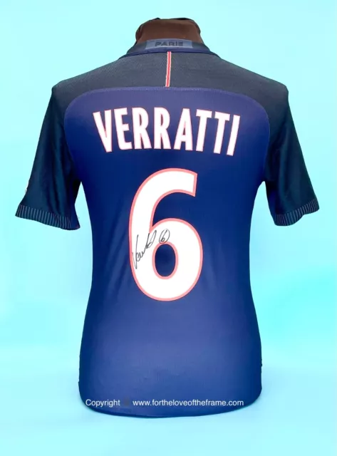 Marco Verratti Streichholzausgabe handsigniert Paris Saint-Germain PSG Shirt COA AFTAL