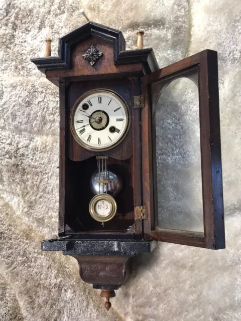 Rare Small Size Vintage Antique Wall Germany Time & Alarm,Unusual Clock