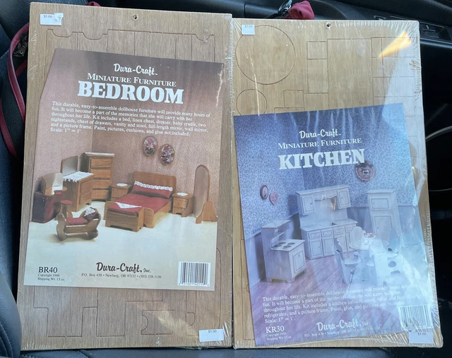 Lot Dura-Craft Wooden Miniature Dollhouse Furniture Kitchen KR30 Bedroom BR40