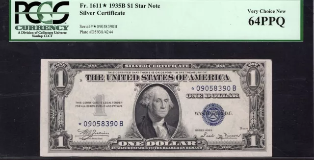 Fr. 1611* 1935-B $1 One Dollar *Star* Silver Certificate Pcgs Choice Unc-64Ppq