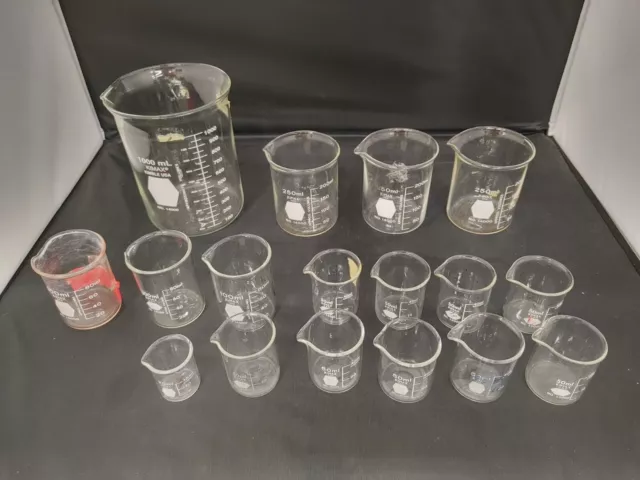 Kimax Lab Glassware Lot Of 17 Griffin Low Form Beakers Flasks