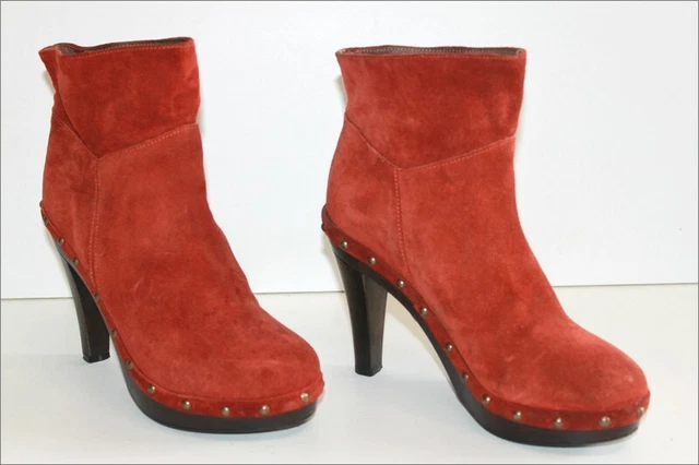 BOTTES MINELLI En Cuir Clouté Marron Clair - Talons Hauts - Taille 37 EU - Occasion Bon état