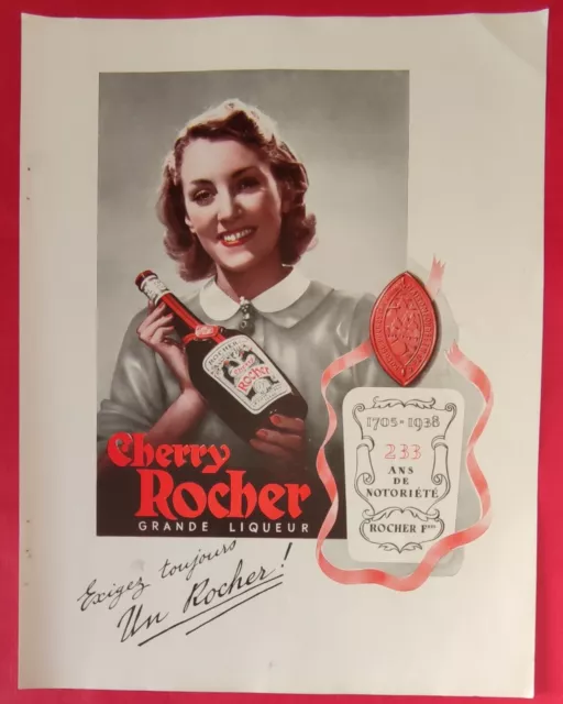 Publicité de presse: 1938 Vin Liqueur Apéritif CHERRY ROCHER