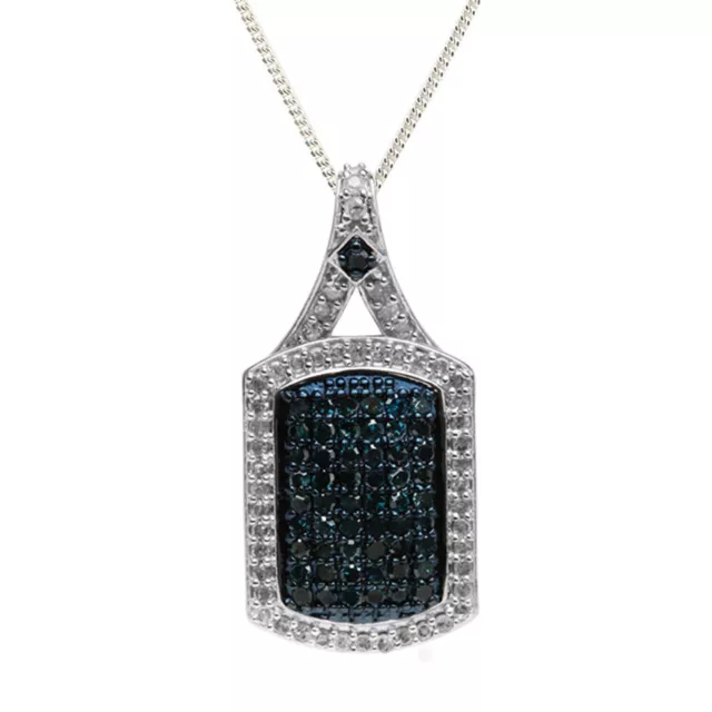 1.07 Ct Round Cut White Blue Natural Diamond Halo Pendant Necklace 925 Sterling