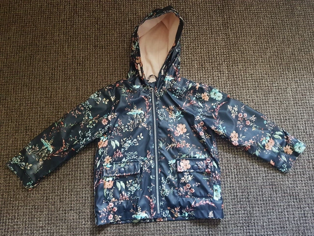 Girls Nutmeg Navy Floral Rain Coat Age 3-4 Years Fleece Lined Jacket Kids Mac