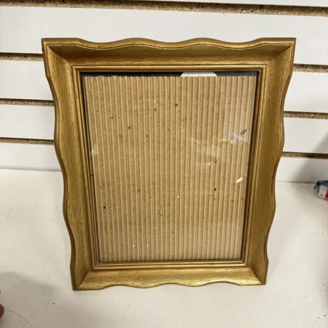 Vintage Gold Standing Picture Photo Frame Faux Wood Wavy Scalloped Edge 8x10 BN