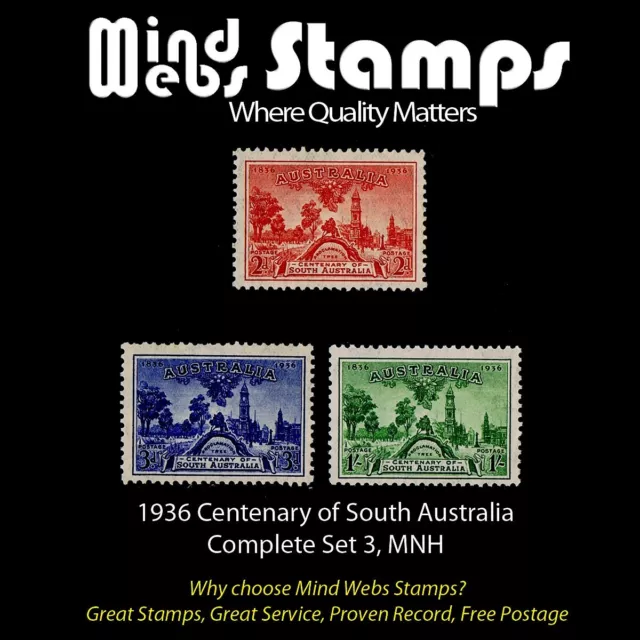 Australian Pre-Decimal Stamps 1936 Centenary South Australia Complete Set 3 MNH