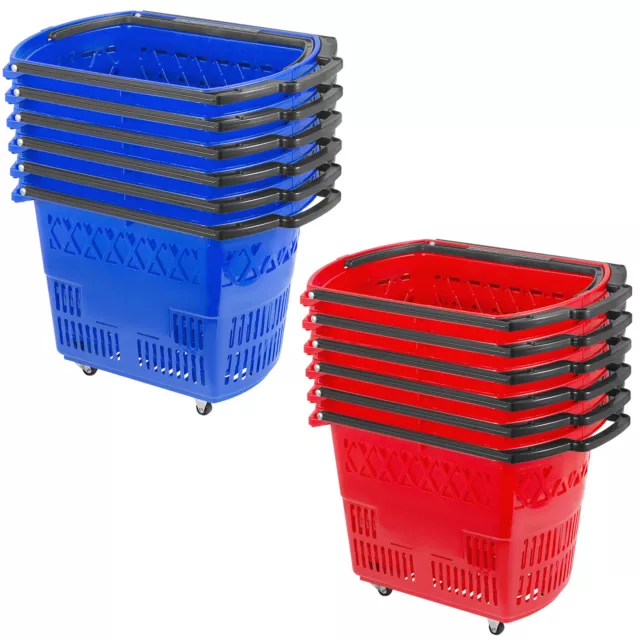 VEVOR Red/Blue Shopping Basket Trolley Rolling with Handles Castors Pack of 6