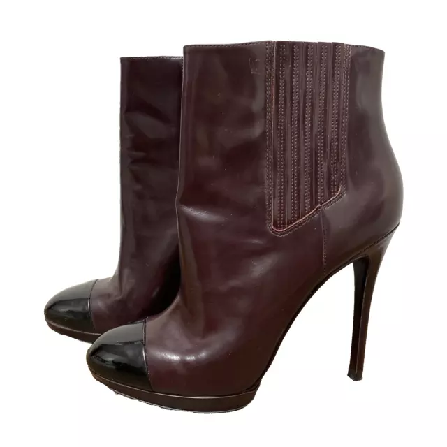 Brian Atwood Fragola Ankle Booties 7.5 Burgundy Boots Stiletto Heel Cap Toe $475