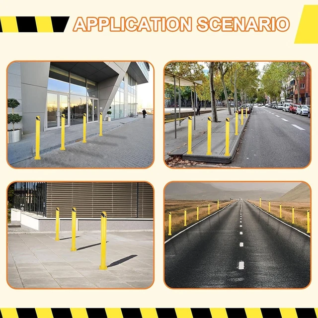 Safety Bollard 42"H 4.5"D Steel Bollard Post Yellow Street Parking Signs Barrier