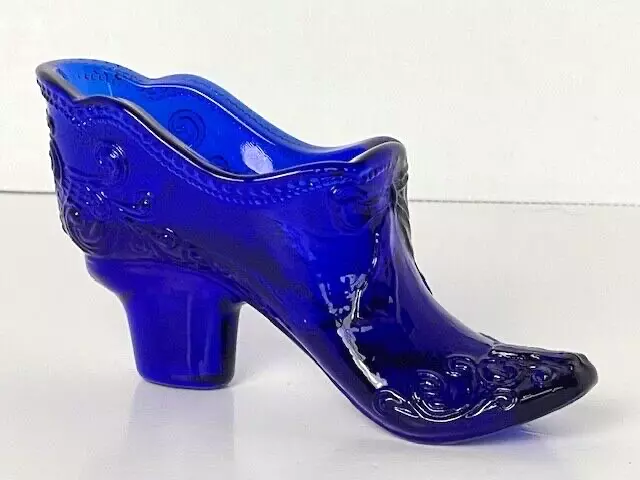 Mosser Cobalt Blue Bow and Scroll Glass Slipper Shoe