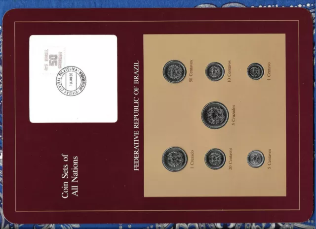 Coin Sets of All Nations Brazil w/card UNC 5,1 Cruzado 1,5,10,20,50 centavo 1986