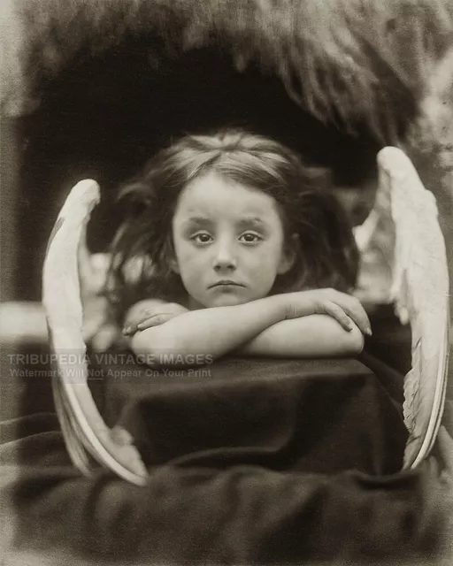 Antique 1872 Photo "I Wait" Little Angel Girl Photograph Julia Margaret Cameron