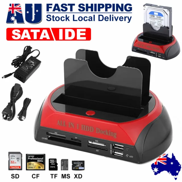 HDD Docking Station Dual 2.5" 3.5" SATA IDE Hard Disk Drive Dock OTB Card Reader