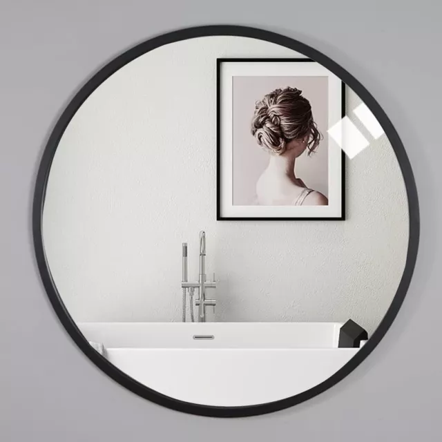 LED Smart Bathroom Mirror Wall Mounted Round Vanity Mirror w/ Lights, Black