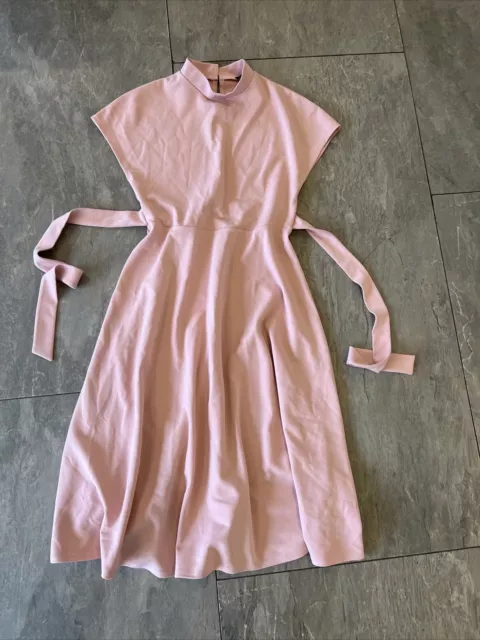 Boohoo Blush Pink Stretch Midi High Neck Skater Dress Sz 16