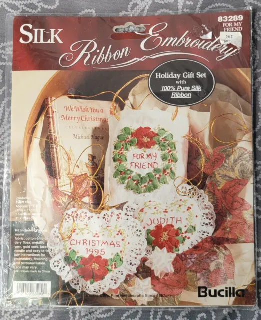 Kit de bordado de cinta de seda navideña Bucilla 32289 de colección para mi amigo