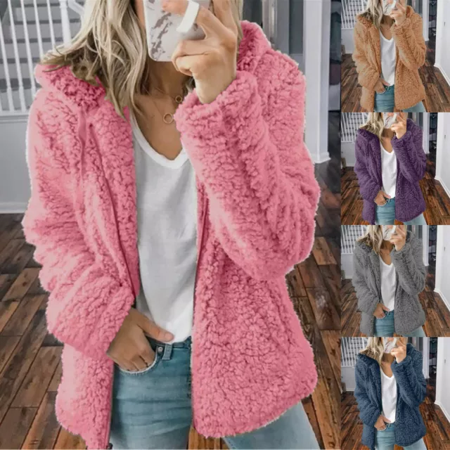 Women Hoodie Faux Fur Fluffy Coat Teddy Bear Hooded Jacket Winter Ladies Outwear