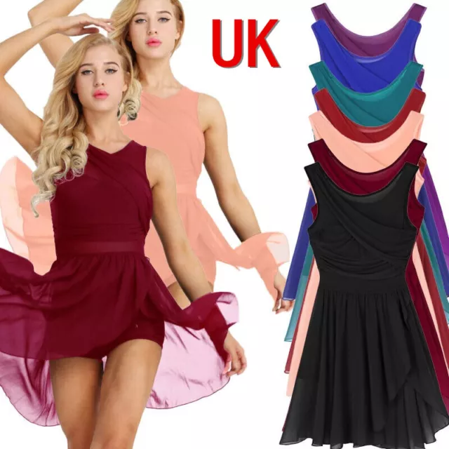 UK Women Lyrical Ballet Dance Dress Chiffon Leotard Skating Dancewear Costume