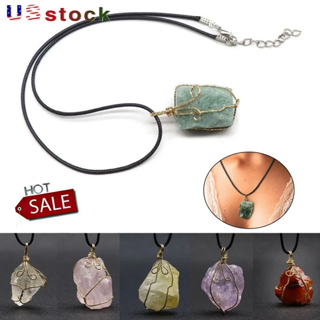 US Natural Gemstone Necklace Chakra Stone Pendant Energy Healing Crystal w/Chain