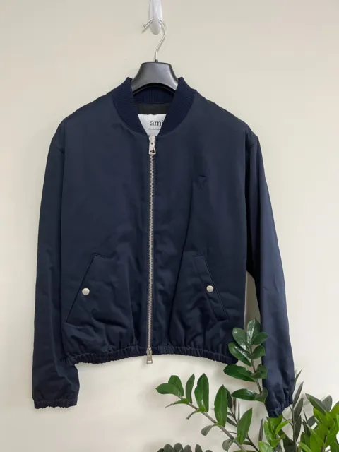 AMI Paris Zipped Bomber jacket HJK023.CO0009 Nautic Blue, Vanilla