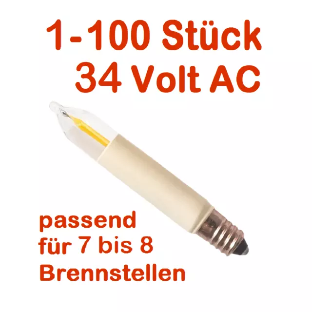 LED Filament Kleinschaftkerze 34V  65 mm für 7er u 8er Lichterkette, Schwibbögen